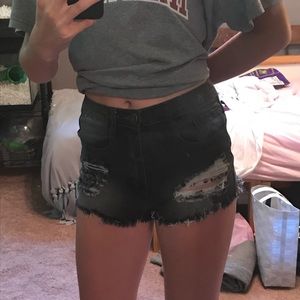 High Waisted Black Ripped Shorts